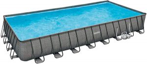 Summer Waves 32ft x 16ft x 52in Above Ground Outdoor Rectangle Frame Swimming Pool Set with Sand Filter Pump, Pool Cover, Ladder, and Ground Cloth
