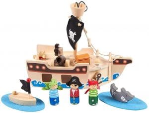 Kids Pirate Ship Toys, Wooden Pirates for boys (Total 11 Pieces)