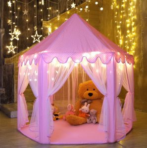 Monobeach Kids Play House Princess Tent - Indoor and Outdoor Hexagon Pink Castle Play Tent for Girls with Light
