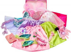 Girls Dress up Trunk Princess,Mermaid,Bride,Pop Star, Ballerina,Fairy Costume Set for Little Girls Toddler 3-6yrs Pink